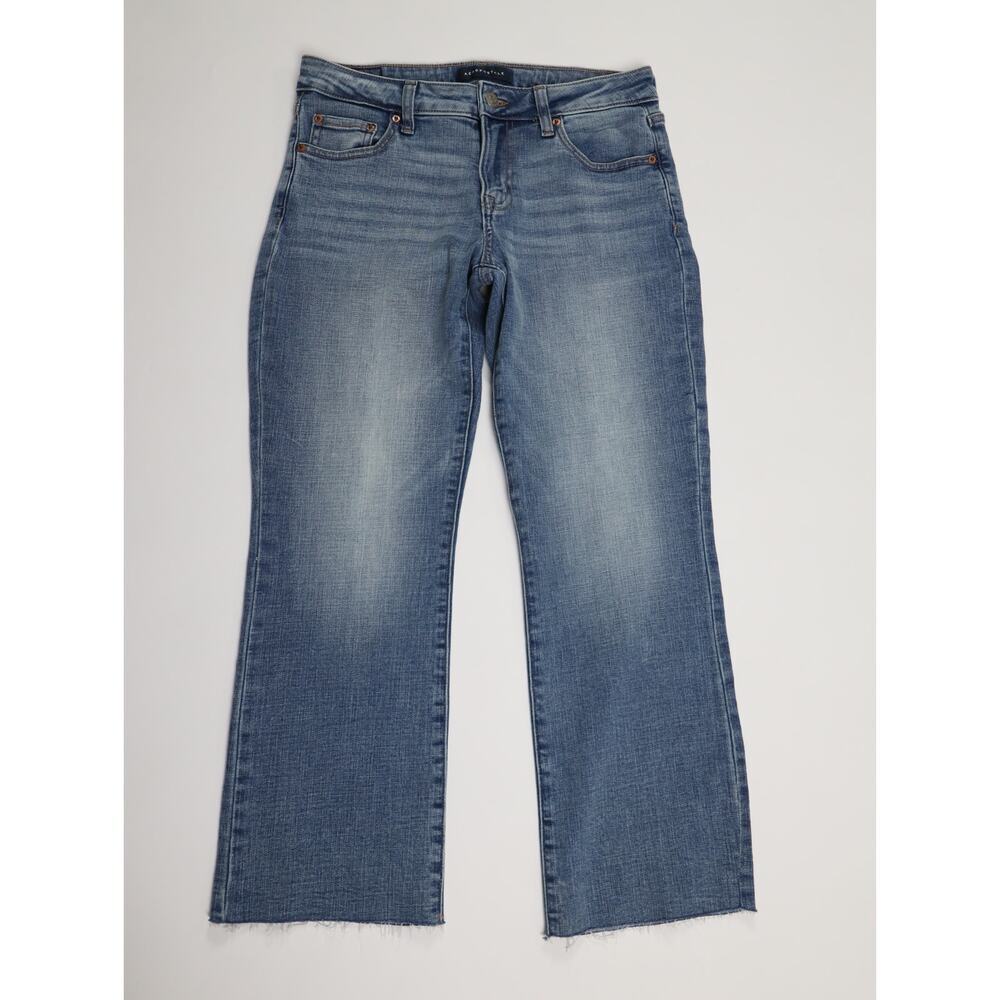 Aéropostale Mid Rise Kick Crop Jeans 6 Light Wash Raw Hem Cropped Flare Denim